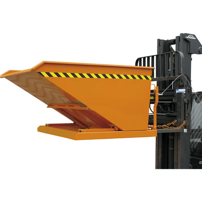 Tilting skip, with scissor tilt mechanism, capacity 500 l, pure orange RAL 2004.