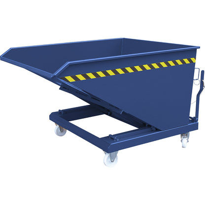 Tilting skip, with scissor tilt mechanism, capacity 1000 l, gentian blue RAL 5010.