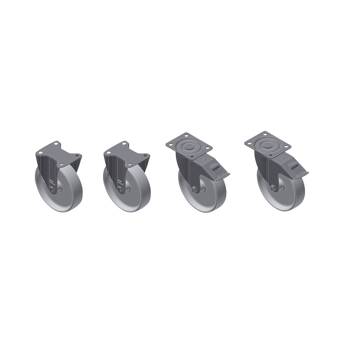 Castor set for tilting skip, 2 swivel castors and 2 fixed castors, max. load 1000 kg.