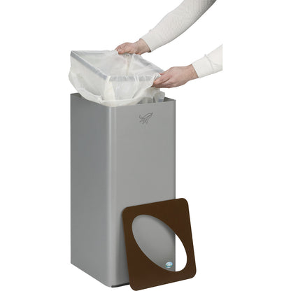 QUADRO recyclable waste collector, 70 l, made of steel with clamping ring, silver / brown.