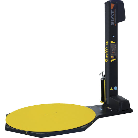 OneWrap pallet wrapper, with round turntable, pallet height 2100 mm, turntable Ø 2200 mm, with 240% powered pre-stretch.