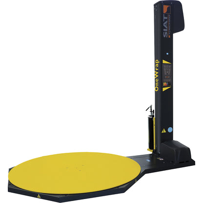 OneWrap pallet wrapper, with round turntable, pallet height 2100 mm, turntable Ø 1800 mm, with 30/60/90% powered pre-stretch.