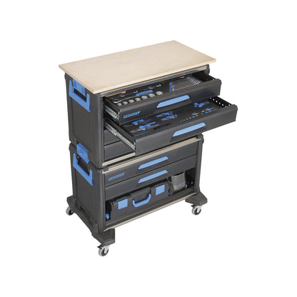 WorkMo tool trolley, width 845 mm, 6 drawers, HxD 1140 x 550 mm, with 110 piece tool kit.