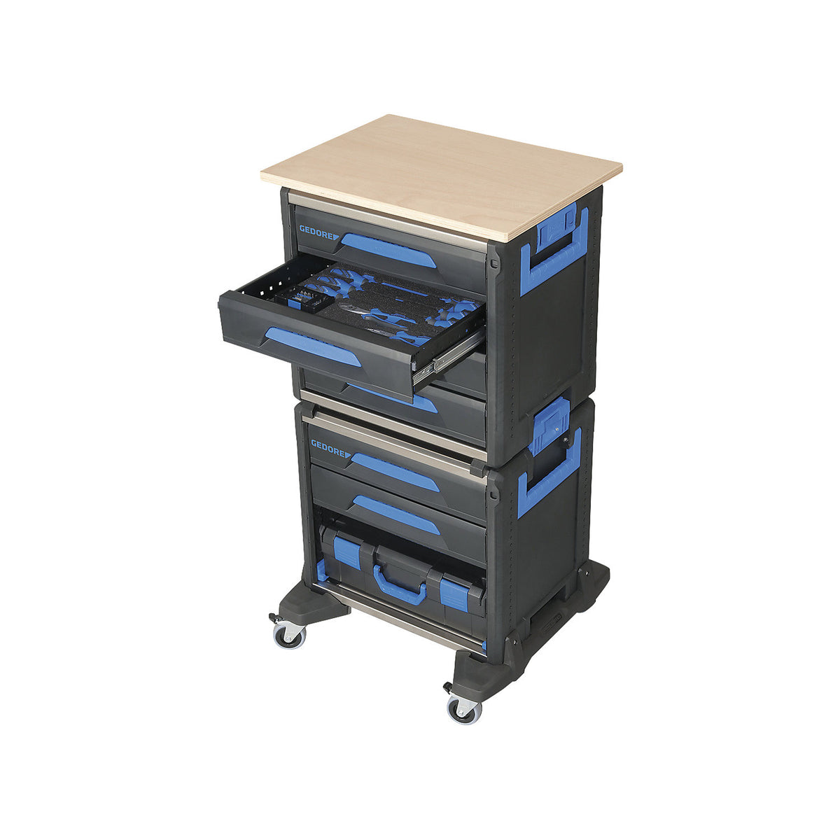 WorkMo tool trolley, width 580 mm, 6 drawers, HxD 1140 x 550 mm, with 72 piece tool kit.