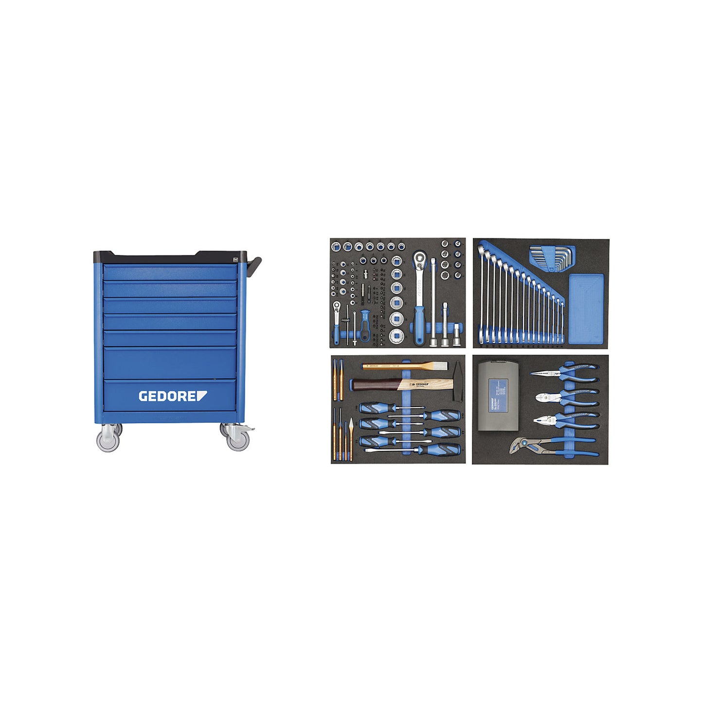 workster smartline tool trolley, fully equipped, 7 drawers, with 147 piece tool kit, HxWxD 1045 x 870 x 505 mm.