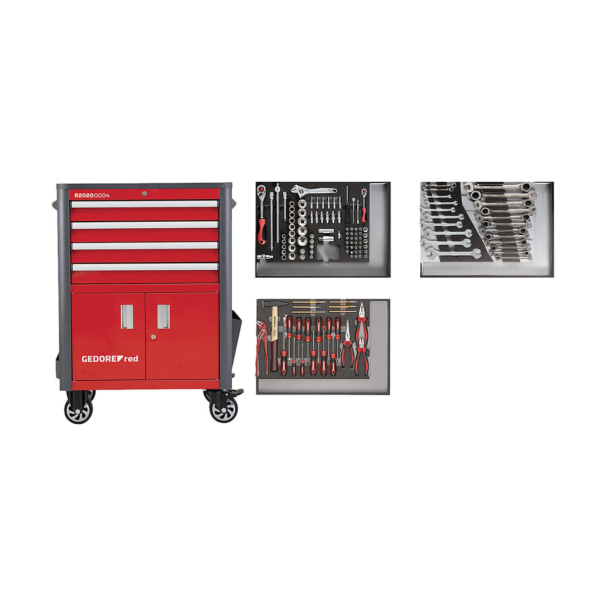 WINGMAN workshop trolley incl. 129 tools, 4 drawers, 129 piece tool kit, HxWxD 1034 x 724 x 470 mm.