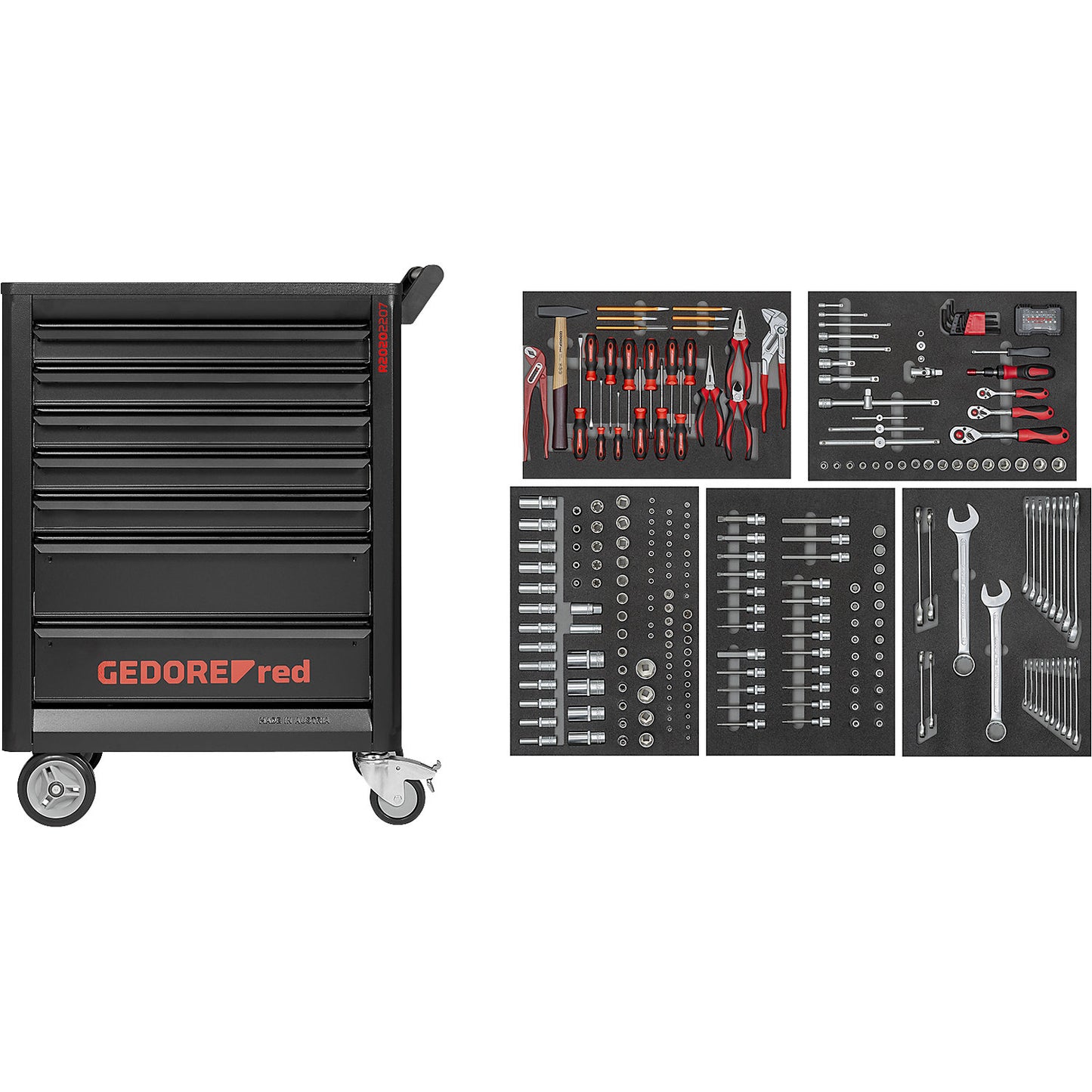 GEDMaster workshop trolley, 7 drawers, 273 piece tool kit, HxWxD 999 x 790 x 470 mm.