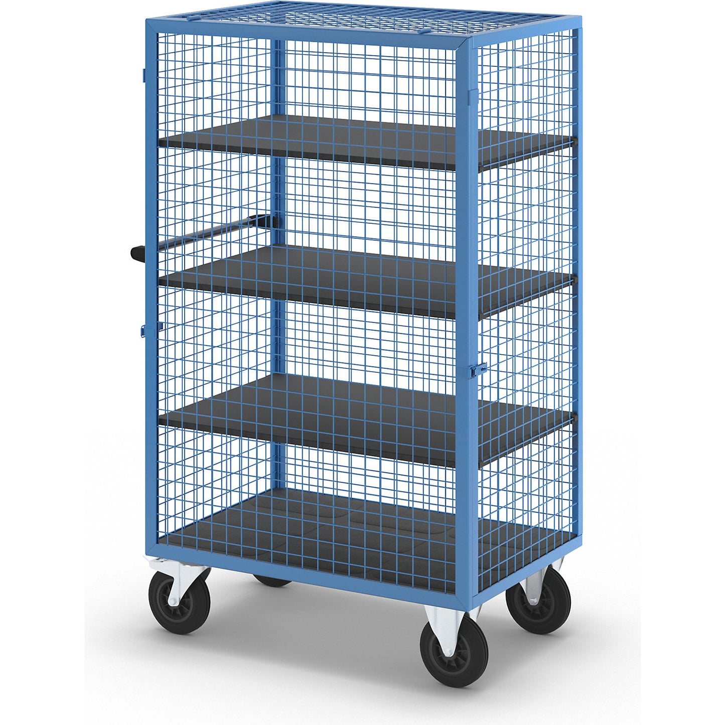 Shelf truck, detachable mesh panel, 3 shelves, light blue.