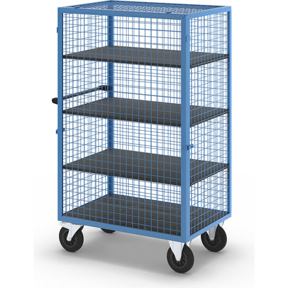 Shelf truck, detachable mesh panel, 3 shelves, light blue.