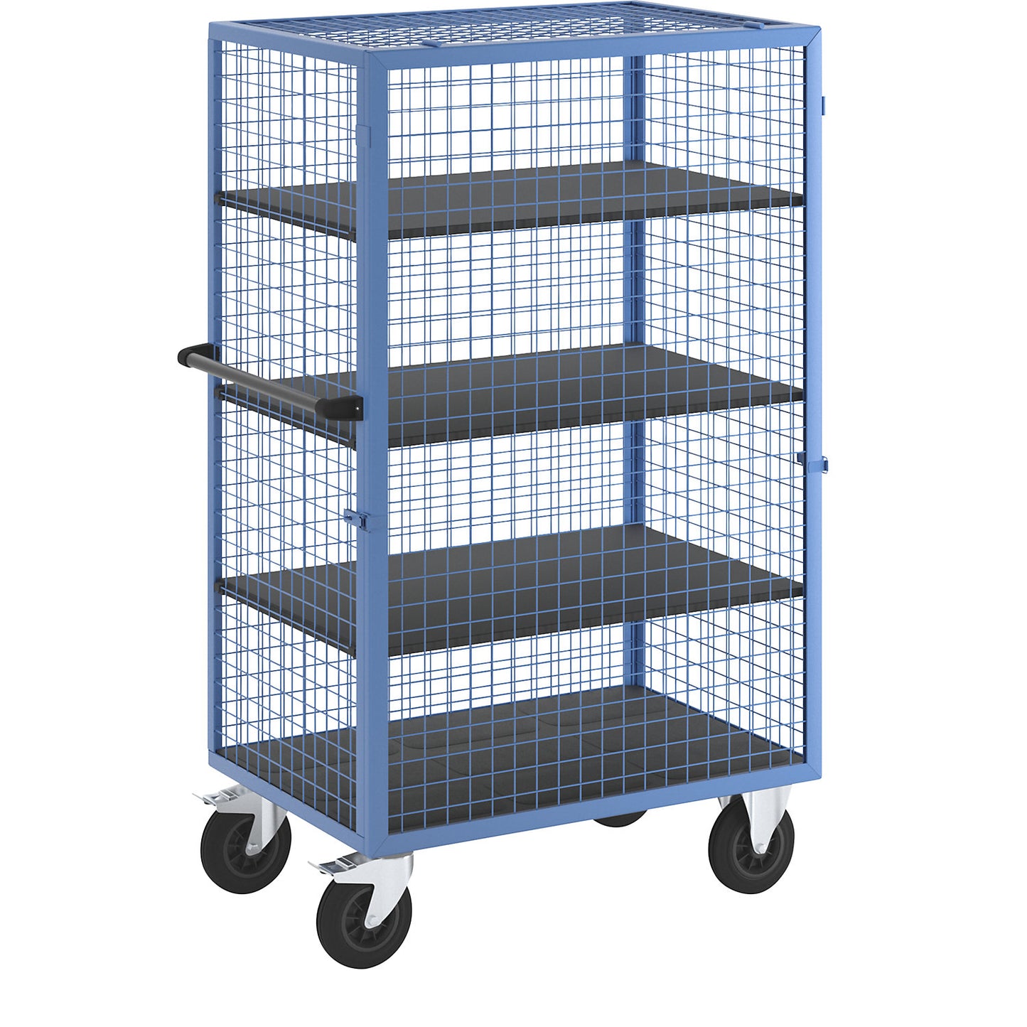 Shelf truck, detachable mesh panel, 3 shelves, light blue.