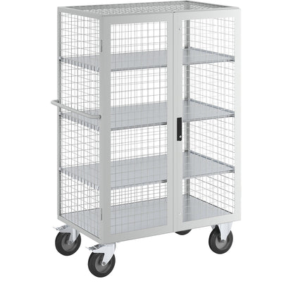 ESD shelf truck, double doors, 3 shelves, light grey.