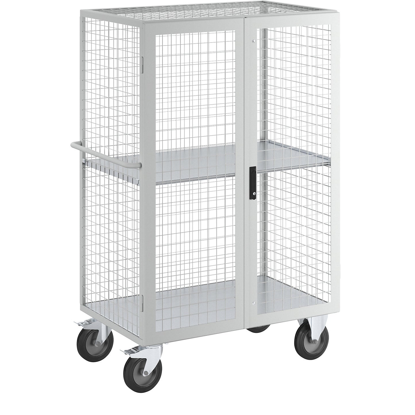 ESD shelf truck, double doors, 1 shelf, light grey.