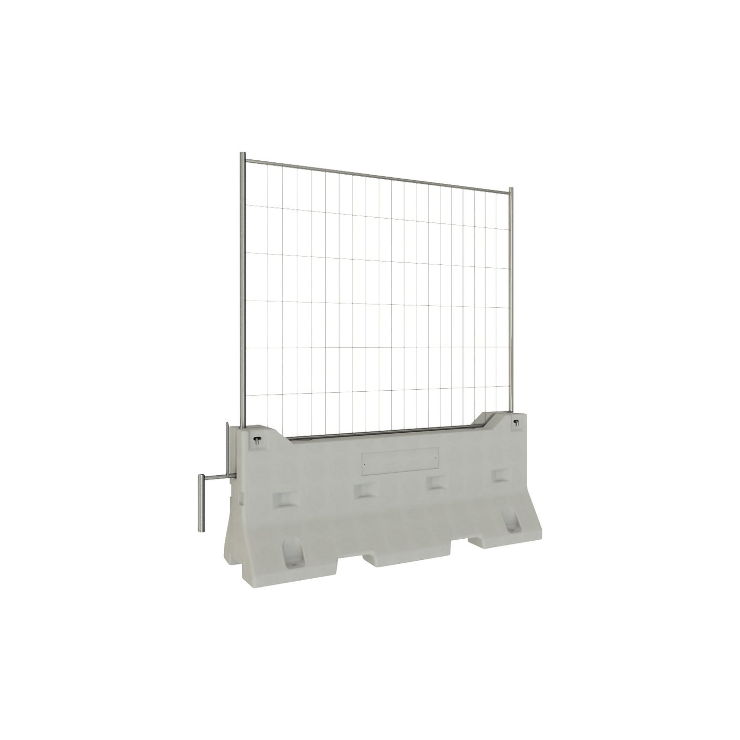 Concrete barrier with mobile fencing, LxWxH 2830 x 2420 x 930 mm, grey.