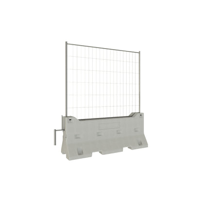 Concrete barrier with mobile fencing, LxWxH 2830 x 2420 x 930 mm, grey.