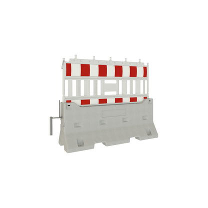Concrete barrier with plastic fencing, LxWxH 2420 x 2030 x 940 mm, grey/white/red.