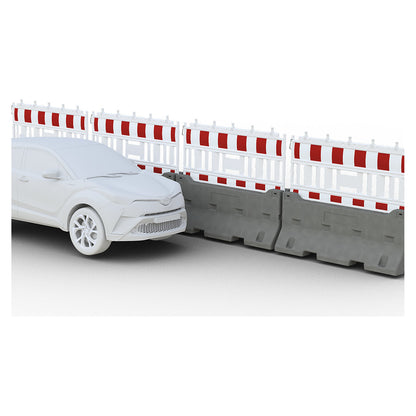 Concrete barrier with plastic fencing, LxWxH 2420 x 2030 x 940 mm, grey/white/red.