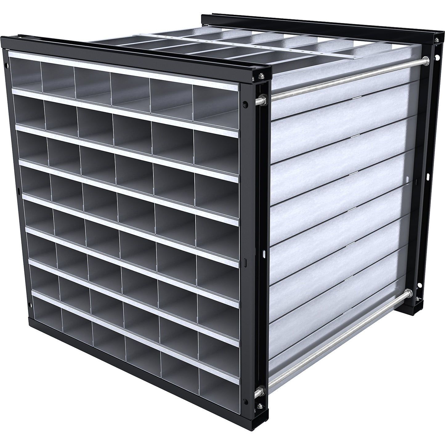 Honeycomb shelving unit, HxWxD 1000 x 1000 x 1000 mm, 48 trays, 6 x 8 compartments.