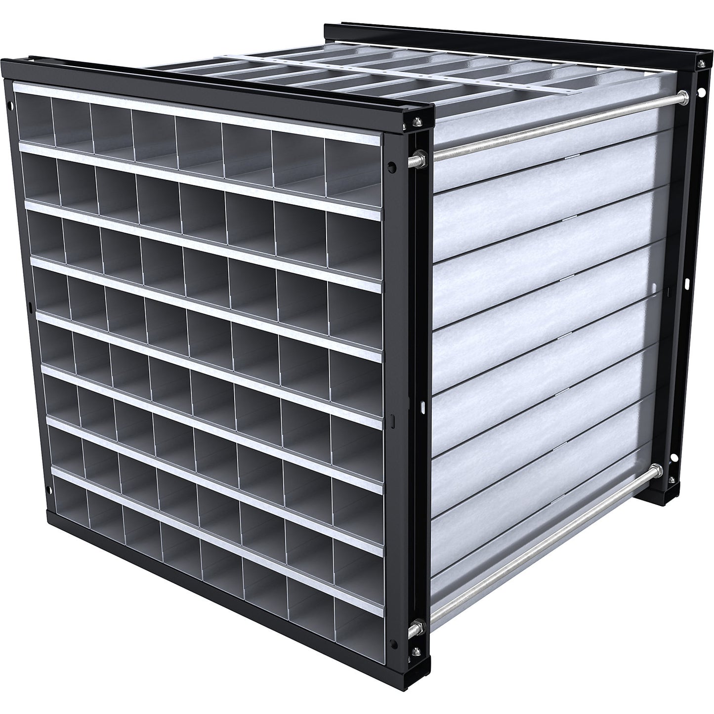 Honeycomb shelving unit, HxWxD 1000 x 1000 x 1000 mm, 64 trays, 8 x 8 compartments.