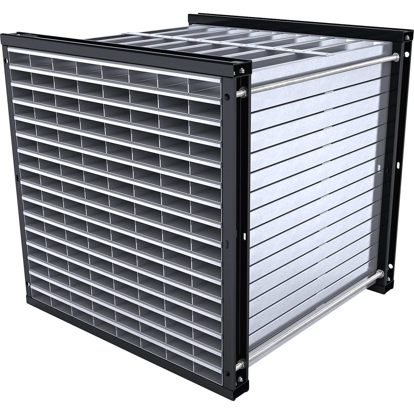 Honeycomb shelving unit, HxWxD 1000 x 1000 x 1000 mm, 128 trays, 8 x 16 compartments.