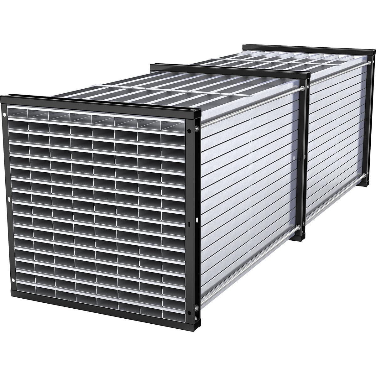 Honeycomb shelving unit, HxWxD 1000 x 1000 x 3000 mm, 128 trays, 8 x 16 compartments.