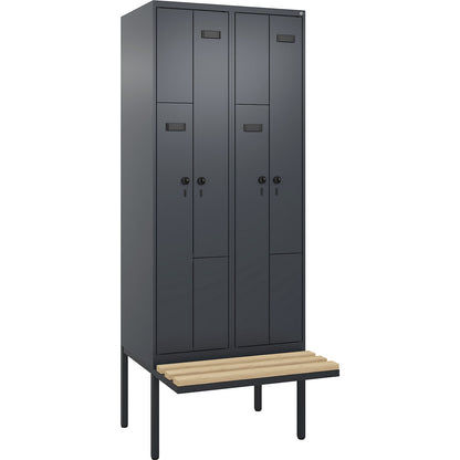 Evolo PLUS bench seat Z locker, 2 compartments, grey, W 800 mm, security rotary bolt, with cantilevered bench seat, beech.