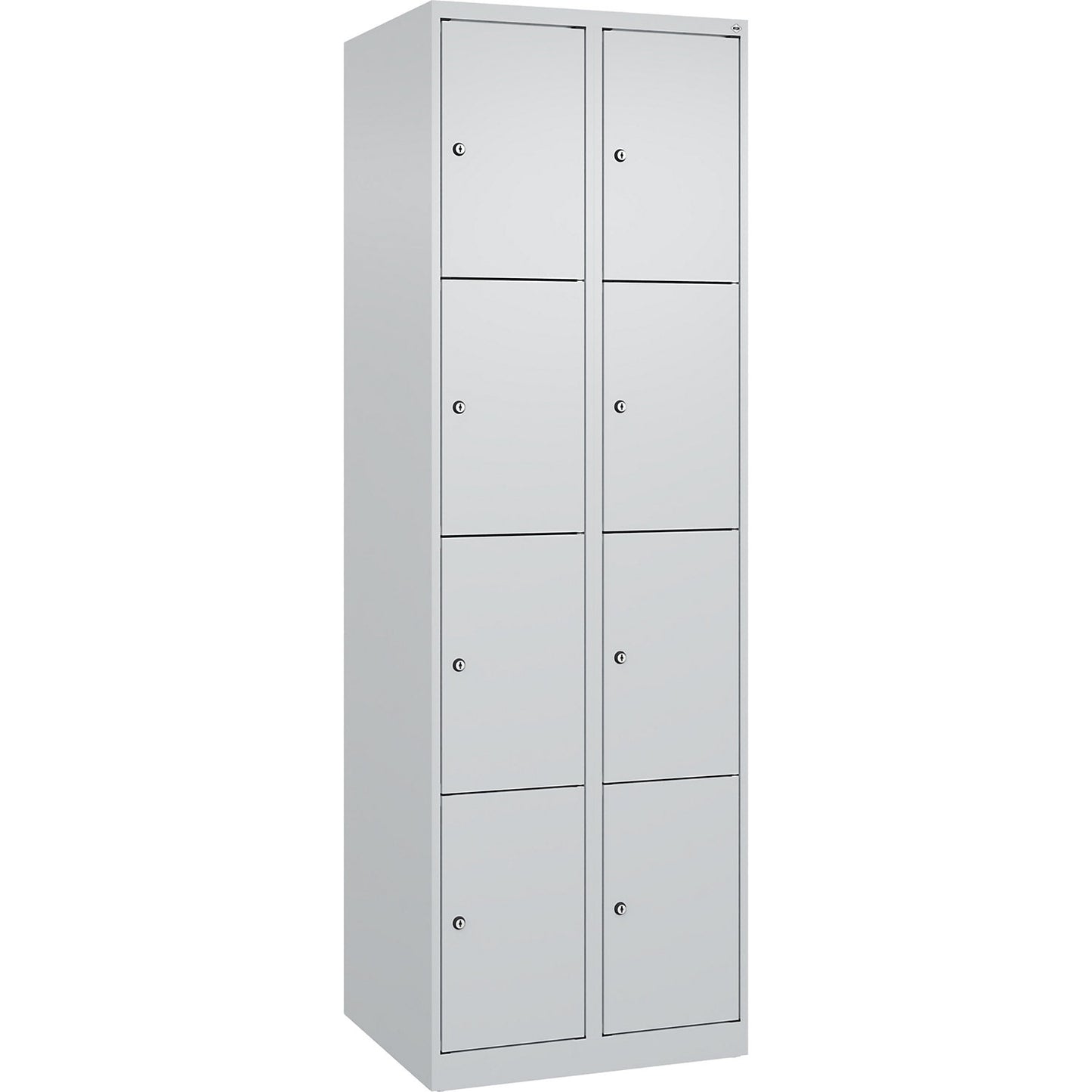 Evolo PLUS 4-fold compartment locker, 2 compartments, light grey, W 600 mm, 8 compartments, with floor glides, cylinder lock.