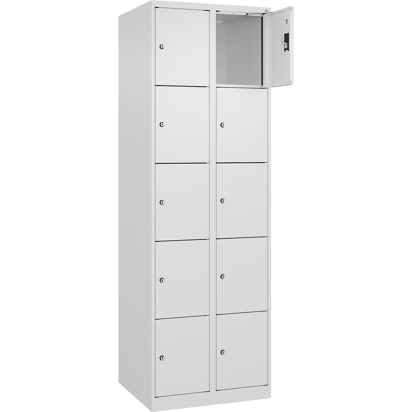 Evolo PLUS 5-fold compartment locker, 2 compartments, white, W 600 mm, 10 compartments, with floor glides, cylinder lock.
