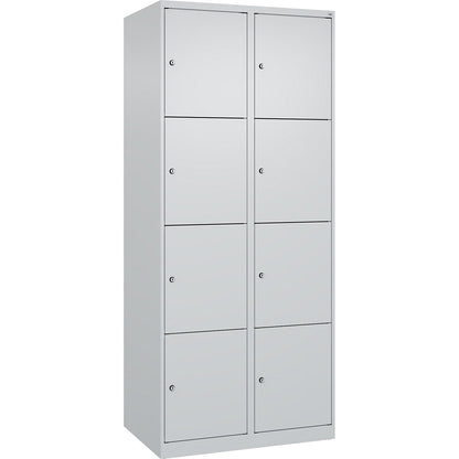Evolo PLUS 4-fold compartment locker, 2 compartments, light grey, W 800 mm, 8 compartments, with floor glides, cylinder lock.