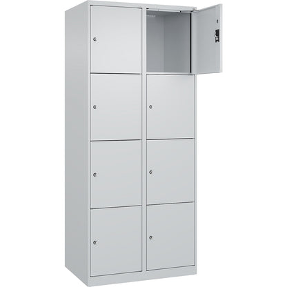 Evolo PLUS 4-fold compartment locker, 2 compartments, light grey, W 800 mm, 8 compartments, with floor glides, cylinder lock.