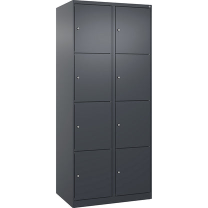 Evolo PLUS 4-fold compartment locker, 2 compartments, grey, W 800 mm, 8 compartments, with floor glides, cylinder lock.