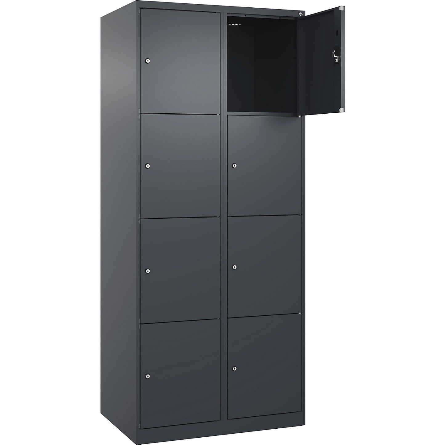 Evolo PLUS 4-fold compartment locker, 2 compartments, grey, W 800 mm, 8 compartments, with floor glides, cylinder lock.