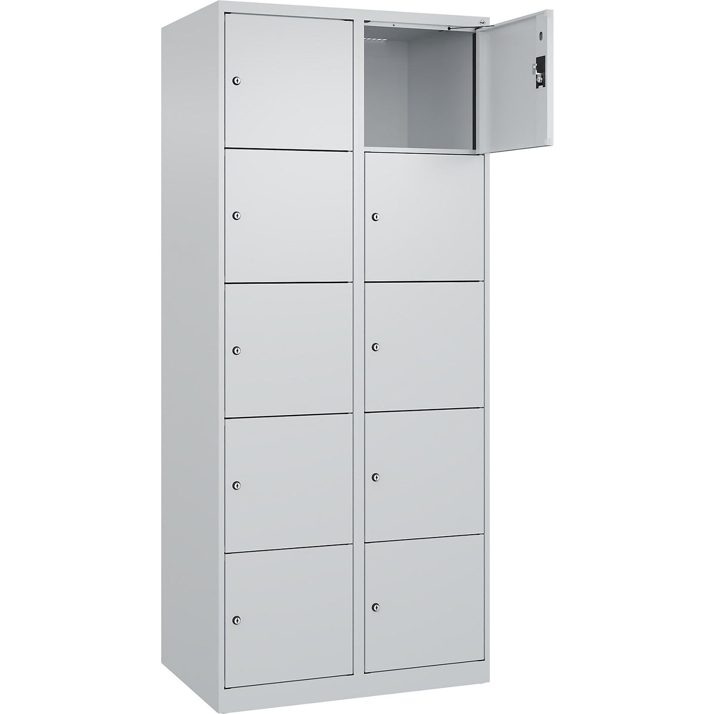 Evolo PLUS 5-fold compartment locker, 2 compartments, light grey, W 800 mm, 10 compartments, with floor glides, cylinder lock.