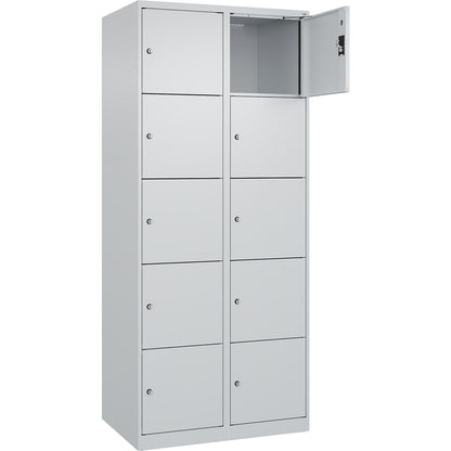 Evolo PLUS 5-fold compartment locker, 2 compartments, light grey, W 800 mm, 10 compartments, with floor glides, cylinder lock.