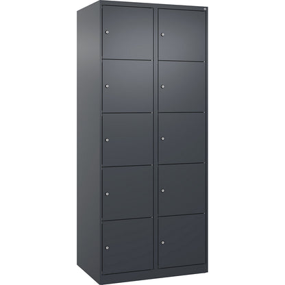 Evolo PLUS 5-fold compartment locker, 2 compartments, grey, W 800 mm, 10 compartments, with floor glides, cylinder lock.