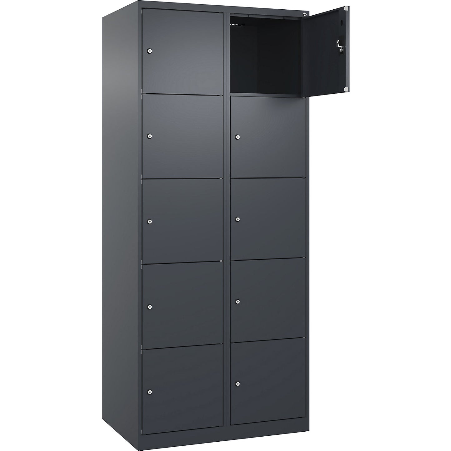 Evolo PLUS 5-fold compartment locker, 2 compartments, grey, W 800 mm, 10 compartments, with floor glides, cylinder lock.