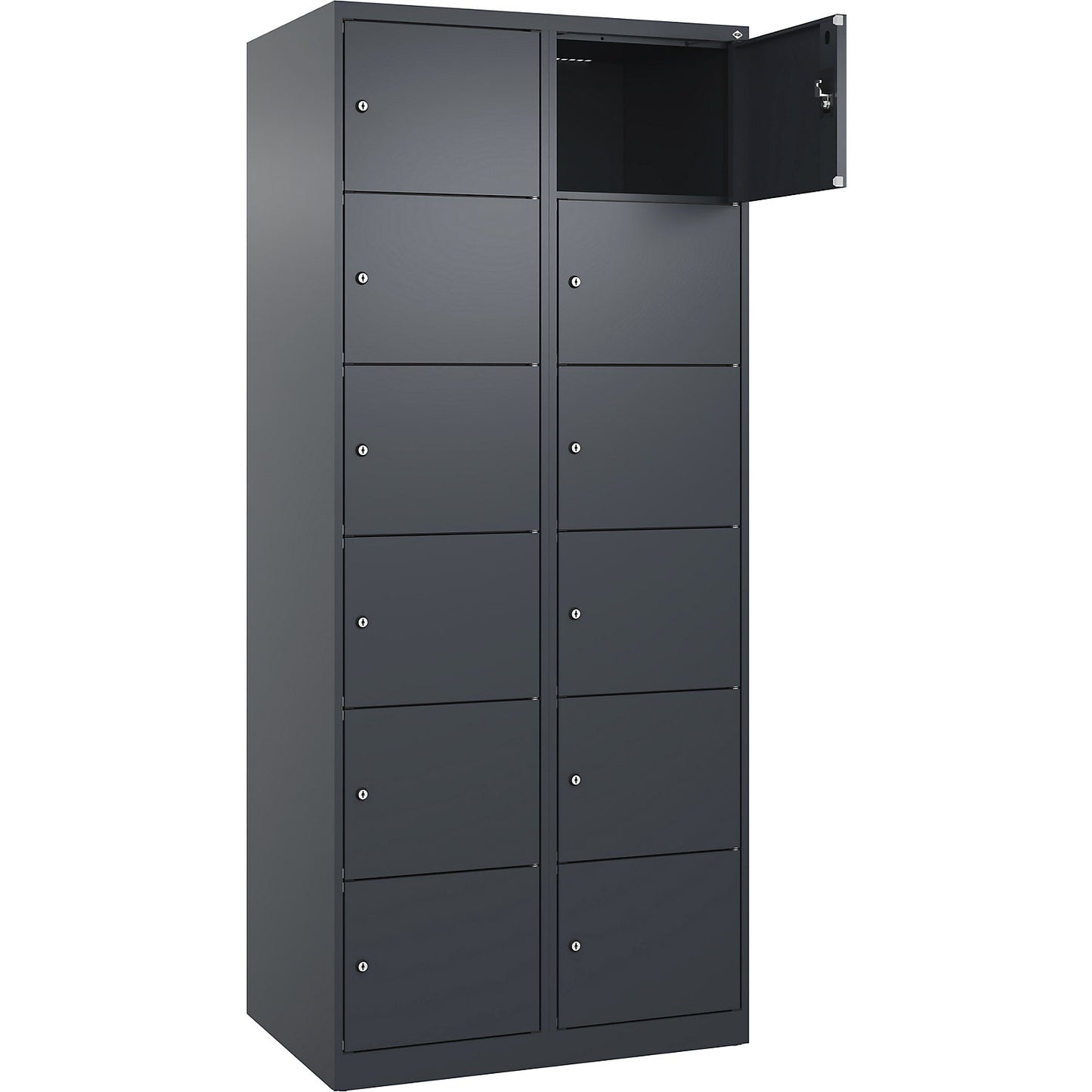 Evolo PLUS 6-fold compartment locker, 2 compartments, grey, W 800 mm, 12 compartments, with floor glides, cylinder lock.