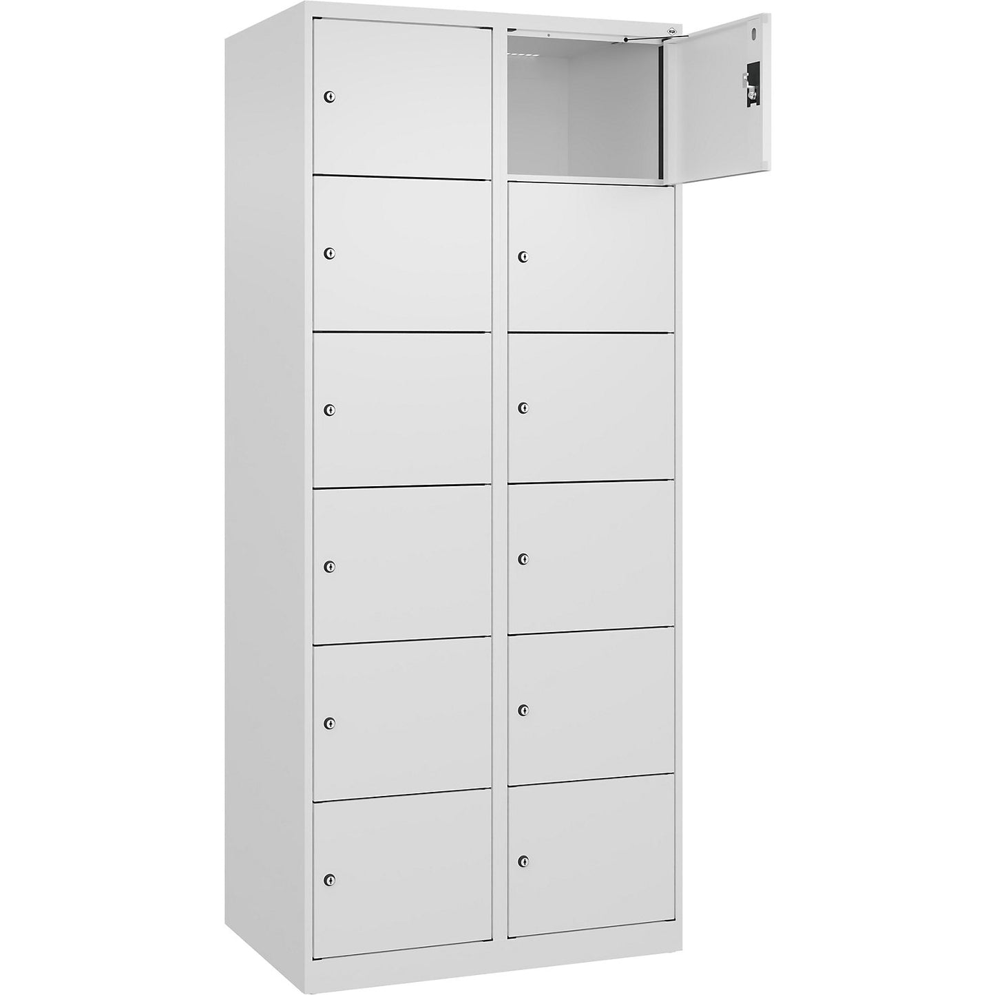 Evolo PLUS 6-fold compartment locker, 2 compartments, white, W 800 mm, 12 compartments, with floor glides, cylinder lock.