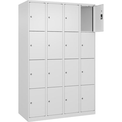 Evolo PLUS 4-fold compartment locker, 4 compartments, white, W 1200 mm, 16 compartments, with floor glides, cylinder lock.