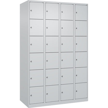 Evolo PLUS 6-fold compartment locker, 4 compartments, light grey, W 1200 mm, 24 compartments, with floor glides, cylinder lock.
