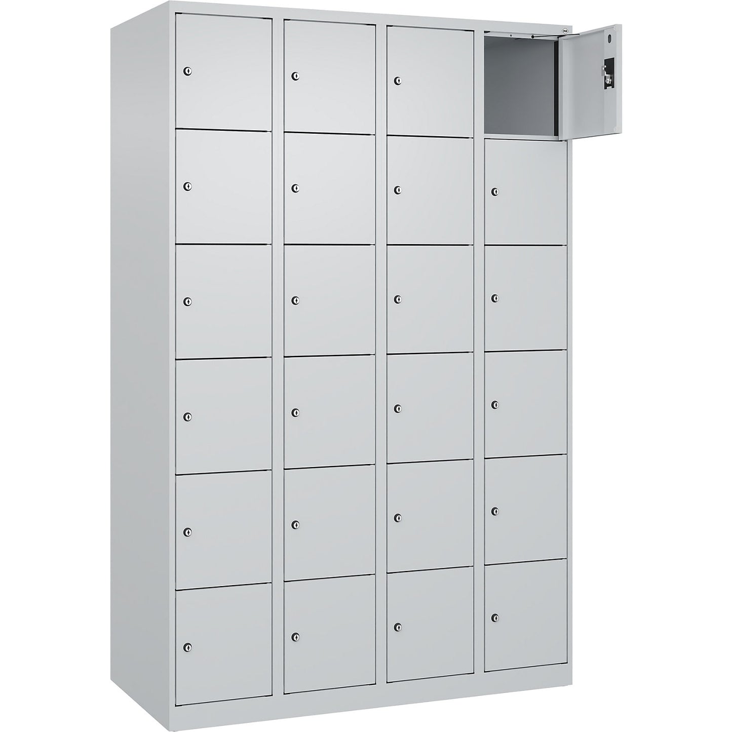 Evolo PLUS 6-fold compartment locker, 4 compartments, light grey, W 1200 mm, 24 compartments, with floor glides, cylinder lock.