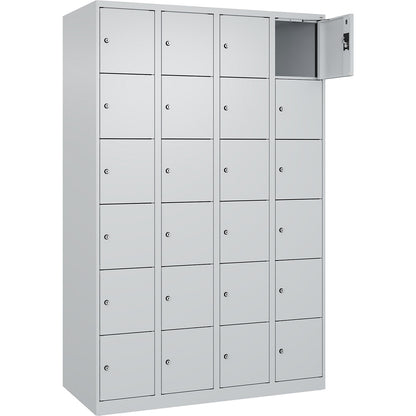 Evolo PLUS 6-fold compartment locker, 4 compartments, light grey, W 1200 mm, 24 compartments, with floor glides, cylinder lock.