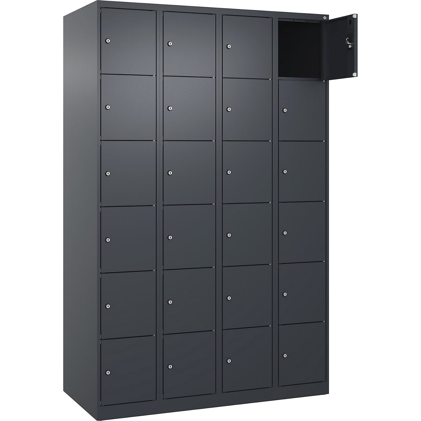 Evolo PLUS 6-fold compartment locker, 4 compartments, grey, W 1200 mm, 24 compartments, with floor glides, cylinder lock.