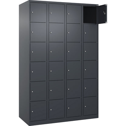 Evolo PLUS 6-fold compartment locker, 4 compartments, grey, W 1200 mm, 24 compartments, with floor glides, cylinder lock.