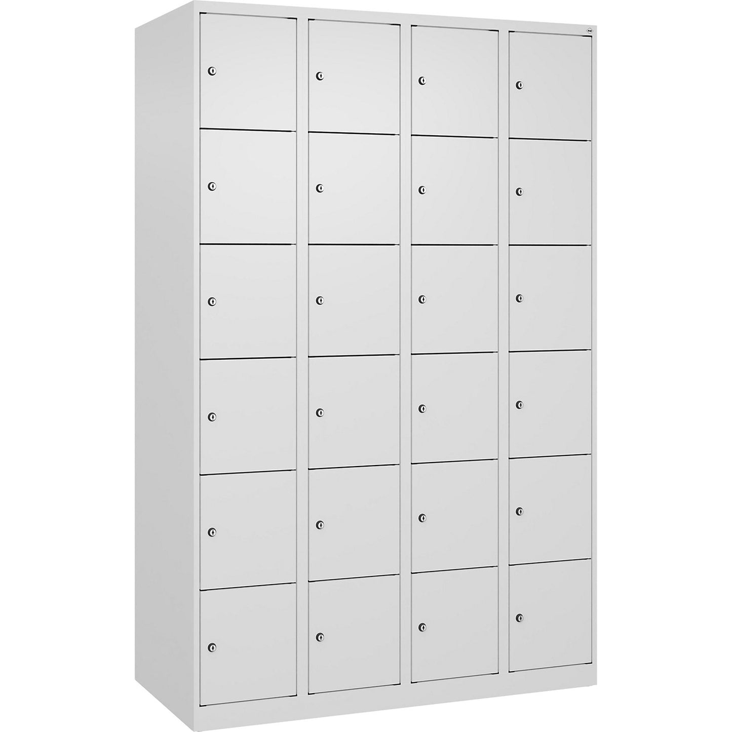 Evolo PLUS 6-fold compartment locker, 4 compartments, white, W 1200 mm, 24 compartments, with floor glides, cylinder lock.