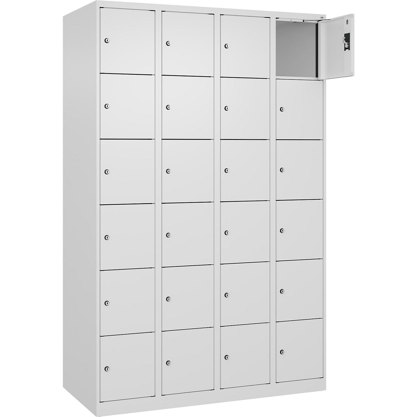 Evolo PLUS 6-fold compartment locker, 4 compartments, white, W 1200 mm, 24 compartments, with floor glides, cylinder lock.