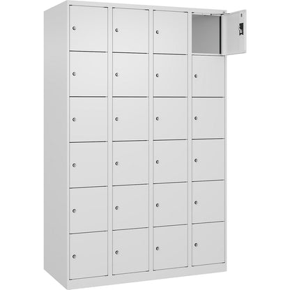 Evolo PLUS 6-fold compartment locker, 4 compartments, white, W 1200 mm, 24 compartments, with floor glides, cylinder lock.