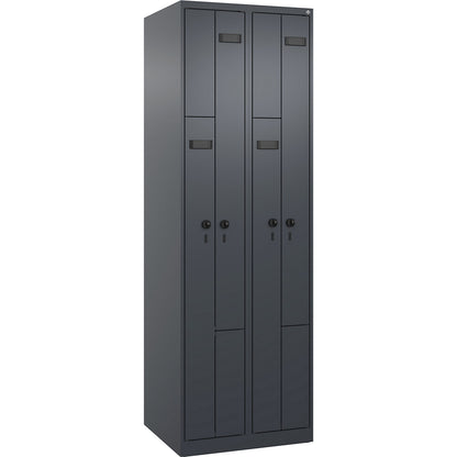 Evolo PLUS Z-locker, 2 compartments, grey, W 600 mm, 4 compartments, with floor glides, security rotary bolt.