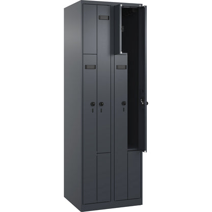 Evolo PLUS Z-locker, 2 compartments, grey, W 600 mm, 4 compartments, with floor glides, security rotary bolt.