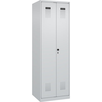 Evolo PLUS clean and dirty locker, 1 compartment, shortened centre divider, light grey, W 600 mm, with floor glides, security rotary bolt.
