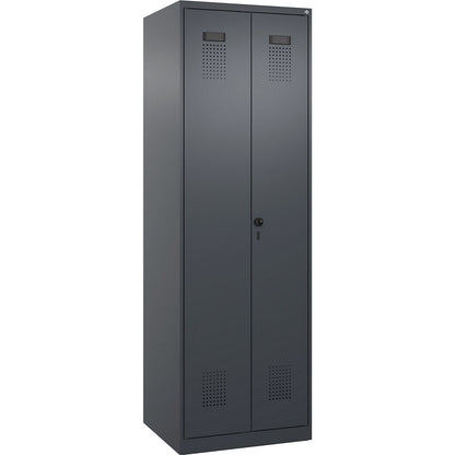 Evolo PLUS clean and dirty locker, 1 compartment, shortened centre divider, grey, W 600 mm, with floor glides, security rotary bolt.